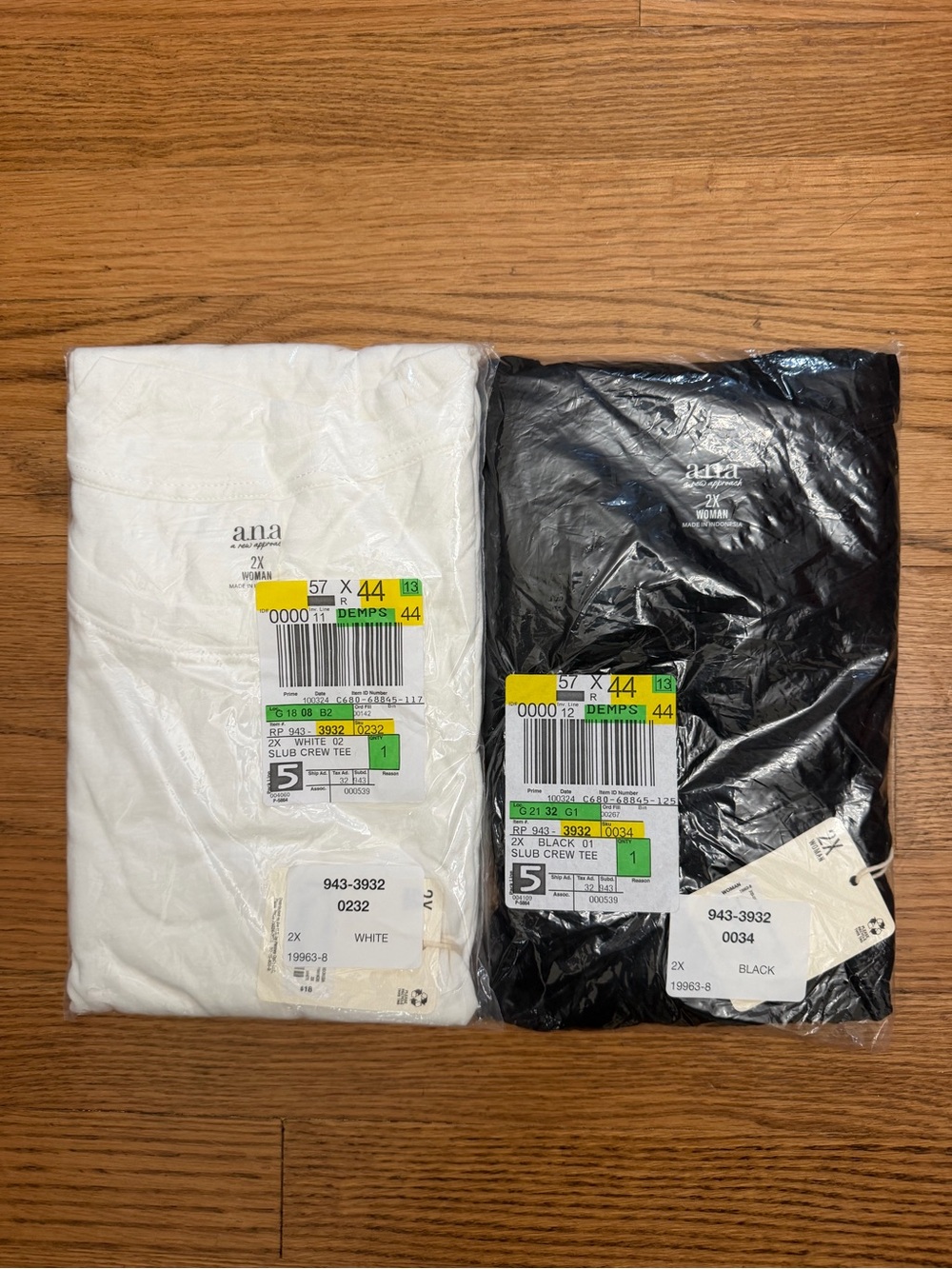 a.n.a. Slub Crew Neck T-Shirts 2X Black & White NEW Sealed Lot of 2